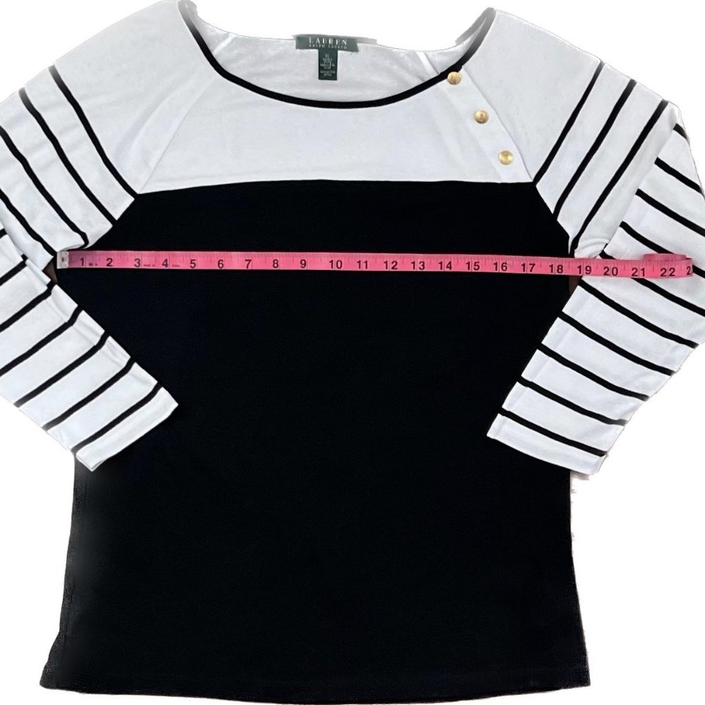 EUC Lauren Ralph Lauren Black & White Striped Top Size XL - Picture 8 of 10